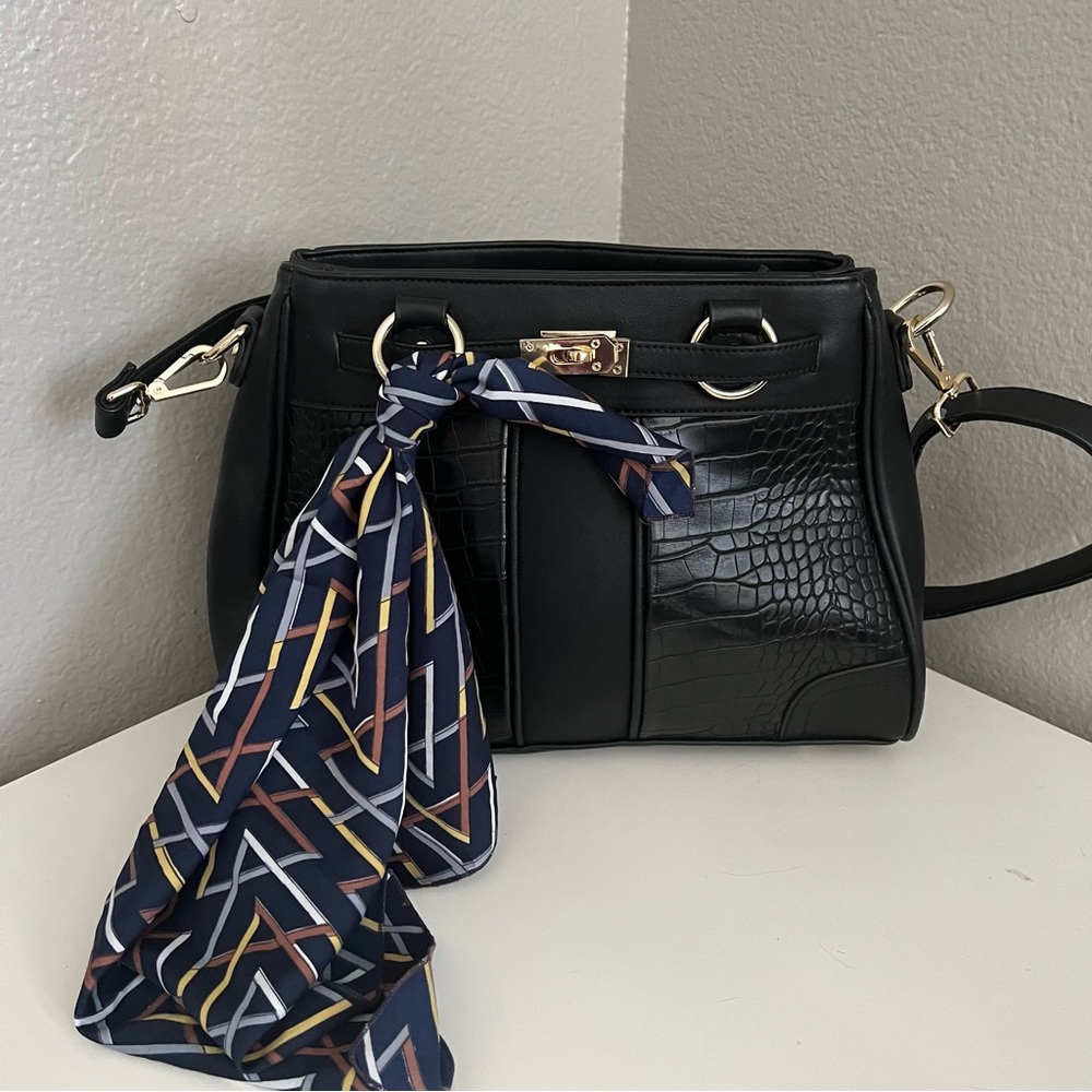 Jose Hess Faux Leather Black Handbag Satchel Purse The Danbury Mint Crossbody